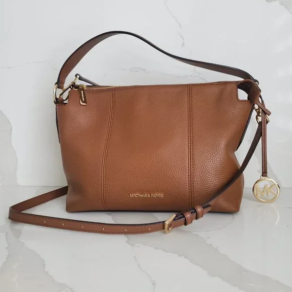 NWOT MICHAEL KORS BROOKE Satchel Handbag Tan Pebbled Leather Medium Shoulder Bag - Picture 2 of 11